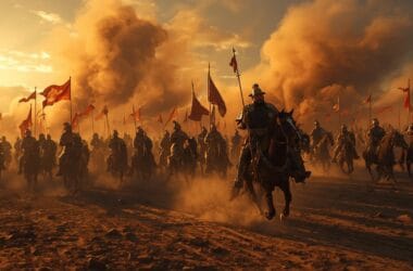 Ateşin ve Demirin İzinde: Moğol İmparatorluğu’nun İran ve Orta Asya Seferleri 31 Cengiz Han’ın ordusunun Orta Asya çöllerinde ilerleyişini tasvir eden dramatik sahne